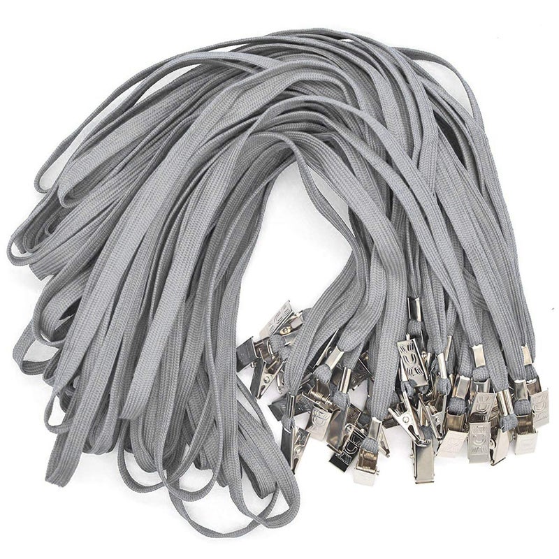 Bird Fiy Gray Lanyards 100 Pack Bulk Badge Lanyards with Clip Neck Flat Lanyard with Badge Lanyard Bulldog Clip - Image 1